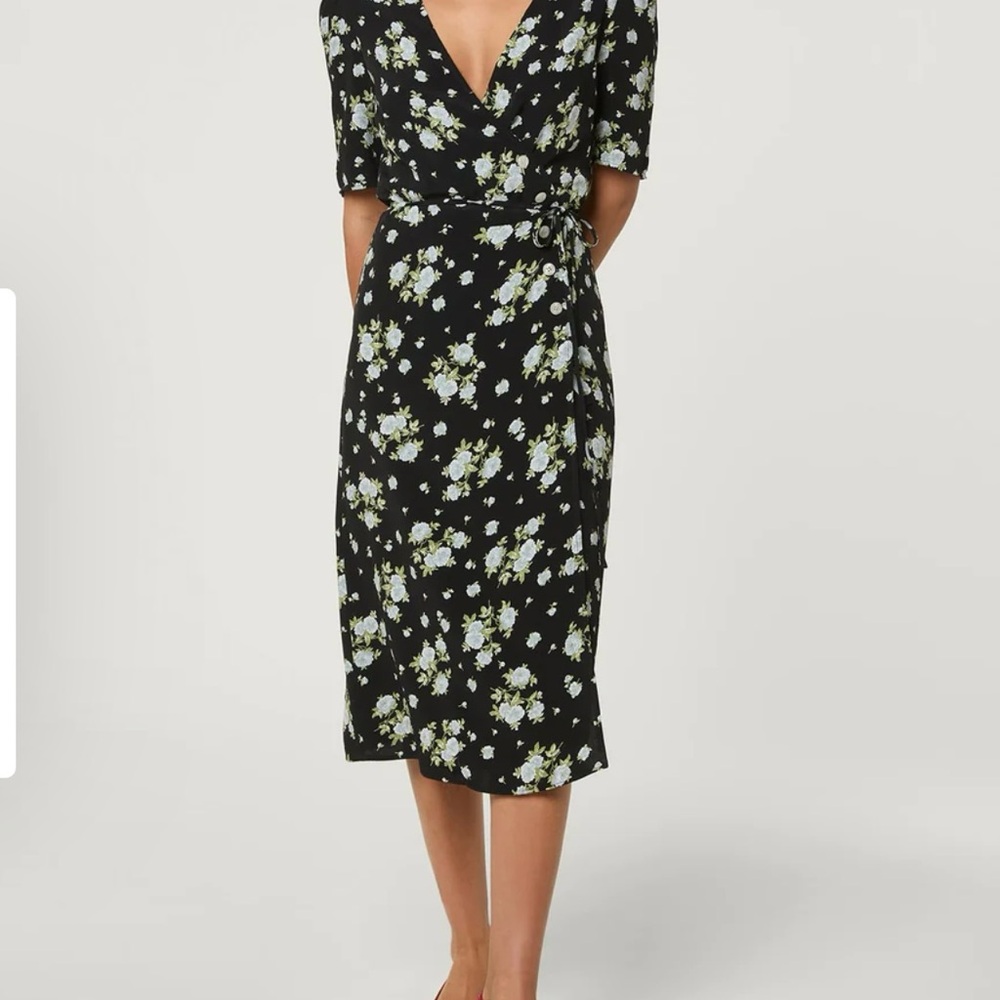 Rouje Black Floral Midi Wrap Dress